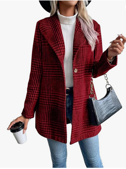 Blazer long en laine à carreaux