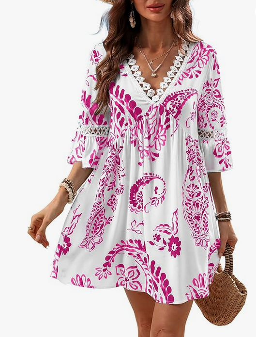 Mini robe d'été décontractée à manches 3/4