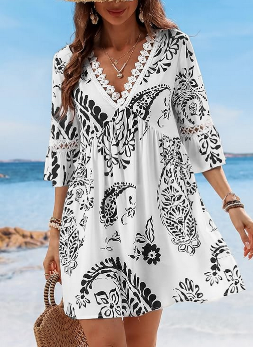 Mini robe d'été décontractée à manches 3/4