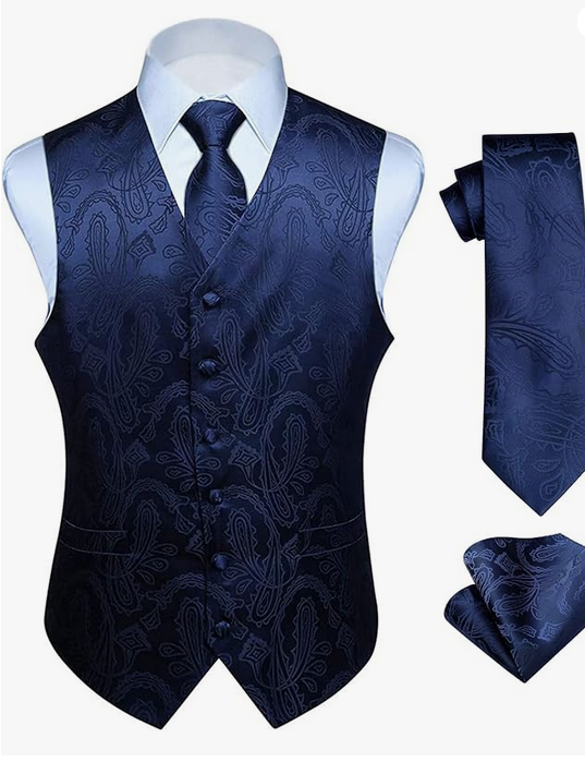 Gilet Floral Jacquard cravate poche carre mouchoir