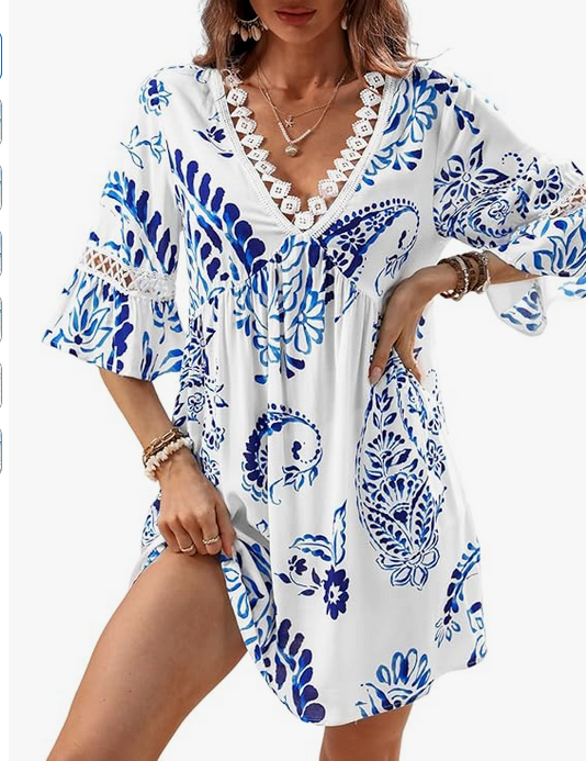 Mini robe d'été décontractée à manches 3/4
