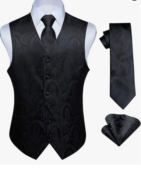 Gilet Floral Jacquard cravate poche carre mouchoir